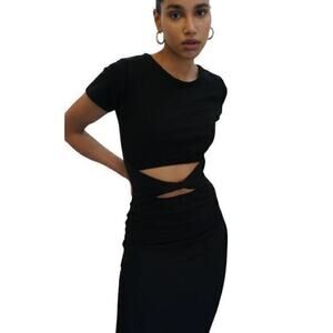 LNA Frankie Fitted T-shirt Dress with Front Twist/cutout in Black size XS NWT